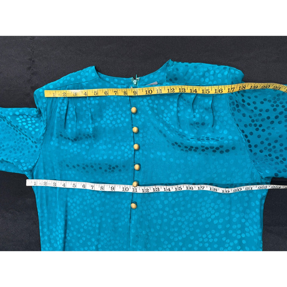 Vintage Liz Claiborne Sheath Dress 100% Silk Teal Green 80s Sz 6 - Picture 2 of 9